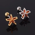 Close-up of star-shaped copper stud earrings with orange marquise zircons and screw backs - 6# Petal Design-Gold