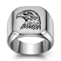 Mens vintage stainless steel square signet ring featuring a laser engraved eagle head - US 7 / Steel