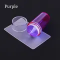 Macro detail of purple transparent nail art stamper kit with scraper and silicone head - Single Head Stamper Style / Purple