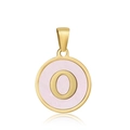 Pendentif lettre O en acier inoxydable doré 18k avec incrustation émail rose - O-Coquille Rose