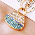 Blue and white rhinestone handbag keychain in gold alloy with shiny crystal details - Blue Handbag Keychain