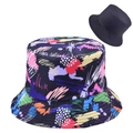 Reversible bucket hat with colorful graffiti print and solid black lining - Style 2 (Pink Yellow Black Contrast Graffiti)