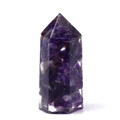 Handmade amethyst crystal resin hexagonal energy tower on a white background - Amethyst