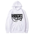White pullover hoodie featuring American football Game Day print with front pocket - S / Tops / White