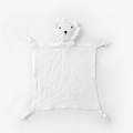 White cotton muslin baby comforter with cute lion head and knotted corners design - White Lion