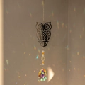 Detail of owl crystal suncatcher with teardrop prism creating rainbow light on wall - Owl / 42cm