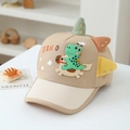 Detail of cartoon dinosaur embroidery and soft 3D horns on kids khaki baseball cap - 52cm (3-6 Years) / Khaki