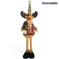 Renna di Natale telescopica di peluche con motivo a quadri rosso e verde e gambe lunghe - Renna Telescopica