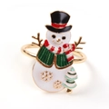 Rond de serviette bonhomme de neige en métal doré avec détails en émail coloré - Bonhomme de neige / Bonhomme de neige peint