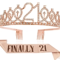 Rose gold 21st birthday set featuring sparkling crown and Finally 21 glitter sash - Set 7 (Rose Gold Finally 21)