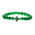 Green natural stone beaded bracelet featuring a minimalist cross charm for daily fashion - Green Chalcedony Cross