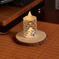 Diamond-cut acrylic LED candle light on rustic wood slice base with warm glow - Rhombus Large / 4*8cm