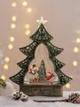 Christmas snow globe lantern with snowman and glowing star in vintage green frame - Snowman Gift (Christmas Tree)