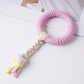 Hundespielzeug aus rosa Gummiring und buntem geflochtenem Baumwollseil für Haustiere - Stacheliger Kreis mit Seilspielzeug / 18cm / Rosa