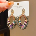 Boucles d'oreilles gouttes luxueuses avec strass multicolores et perles sur tiges S925 - Tige en Argent 925 - Pendant Inlay Multicolore et Doré