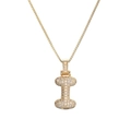 Gold plated initial letter I necklace with micro-paved cubic zirconia on box chain - Letter I