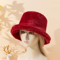 Thick plush wine red faux fur bucket hat for women with a warm minimalist winter design - M (56-58cm) / Red