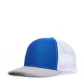 Blue and white mesh trucker hat with a gray flat brim for outdoor sun protection - Adjustable / Royal + Grey + White Mesh