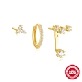 Set di tre paia di orecchini a stella e cuore in argento S925 placcato oro con zirconi - Argento 925 / Oro Stile 1