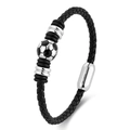 Geflochtenes Herren-Lederarmband in Schwarz mit Fußball-Motiv und Magnetverschluss - 21cm / Stil 1 (Fußball Einschichtig)