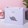 Lavender paper gift bag featuring cute dinosaur family print with white rope handles - Purple Dinosaur / Small (19.5*14.5*8.5)