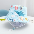 Light blue kids sun hat with sea life patterns and white adjustable windproof string - Blue Shark