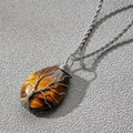 Tiger eye teardrop pendant with tree of life wire wrap on twisted rope chain - Tiger's Eye