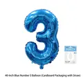 Blue 40-inch number 3 foil balloon for birthday party decor with packaging card - Number 3 / 40 Inch / Blue
