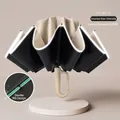 Off-white automatic reverse umbrella with ring handle, dual ribs, and reflective strip - 10 Ribs / Inverted Buckle / 20 Ribs 10k Inverted Buckle Off-White