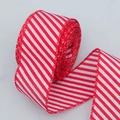 Red and silver glitter striped Christmas ribbon with wired edges for DIY crafts - 6.5cm / Red and White Striped