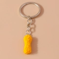 Peanut-shaped keychain with miniature yellow roses and silver metal ring accessory - Letter I
