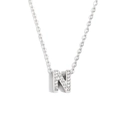 Collana con ciondolo a lettera N d'argento con cristalli lucidi e catena sottile - Colore Acciaio-Lettera N