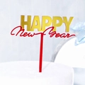 Gold and red Happy New Year acrylic cake topper shown on a white frosted cake - Red Gold Double Layer Happy New Year