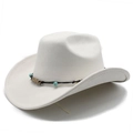 Detail of white suede western cowboy hat with turquoise beads and ethnic cord decoration - M (56-58cm) / Off White (KK-058)