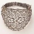 Vintage wide floral lace headband with white pearls in coffee brown finish - Khaki