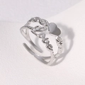 Adjustable silver stainless steel open ring with love heart design and polished finish - Steel
