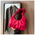 Fashionable bright pink pleated crescent shoulder bag made of high-quality PU leather - Rose Pink
