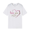 Weißes Baumwoll-T-Shirt für Damen mit I Love You Mom Blumendruck und kurzen Ärmeln - XS / Weiß / I Love You Mom