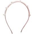 Elegant pink satin headband featuring multi-sized faux pearls for a vintage aesthetic - 6777 Pink Fabric Pearl