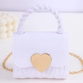 Mini weiße Herz-Gel-Handtasche mit goldener Kette und spiralförmigem Griff - Weiß