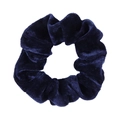 Velvet scrunchie in deep navy blue with soft pleated texture on white background - Navy Blue