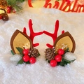 Reindeer antler hair clips with red berries and pine cones on artificial snow - 18# Red Antler Clip with Pine Cone & Berry
