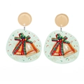 Boucles d'oreilles cloche de Noël dorées avec nœuds écossais rouges et verts - Cloche à Carreaux (E000129)