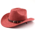 Close-up of classic brick red felt cowboy hat with brown braided leather band detail - M (56-58cm) / Brick Red