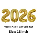 Set of 16-inch slim gold 2026 foil balloons with metallic finish for New Year - 16" / Slim Gold