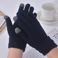 Navy blue knitted winter gloves with grey touchscreen-compatible fingertips for adults - One Size / Navy Blue