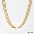 Multi-layer gold-tone fringe chain necklace featuring layered minimalist strands - Gold Multi-layer Necklace (D1212)