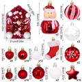 72-piece red Christmas ornament set with snowman and star shapes in a house box - Red & White Style (72pcs Set)