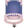 Set de pulseras de cuentas de piedra cebra rosa con colgante de corazón y tarjeta - Juego de Cuarzo Rosa
