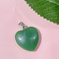 Green heart-shaped natural stone pendant with silver metal clasp on pink background - 62-Glass Spinach Green